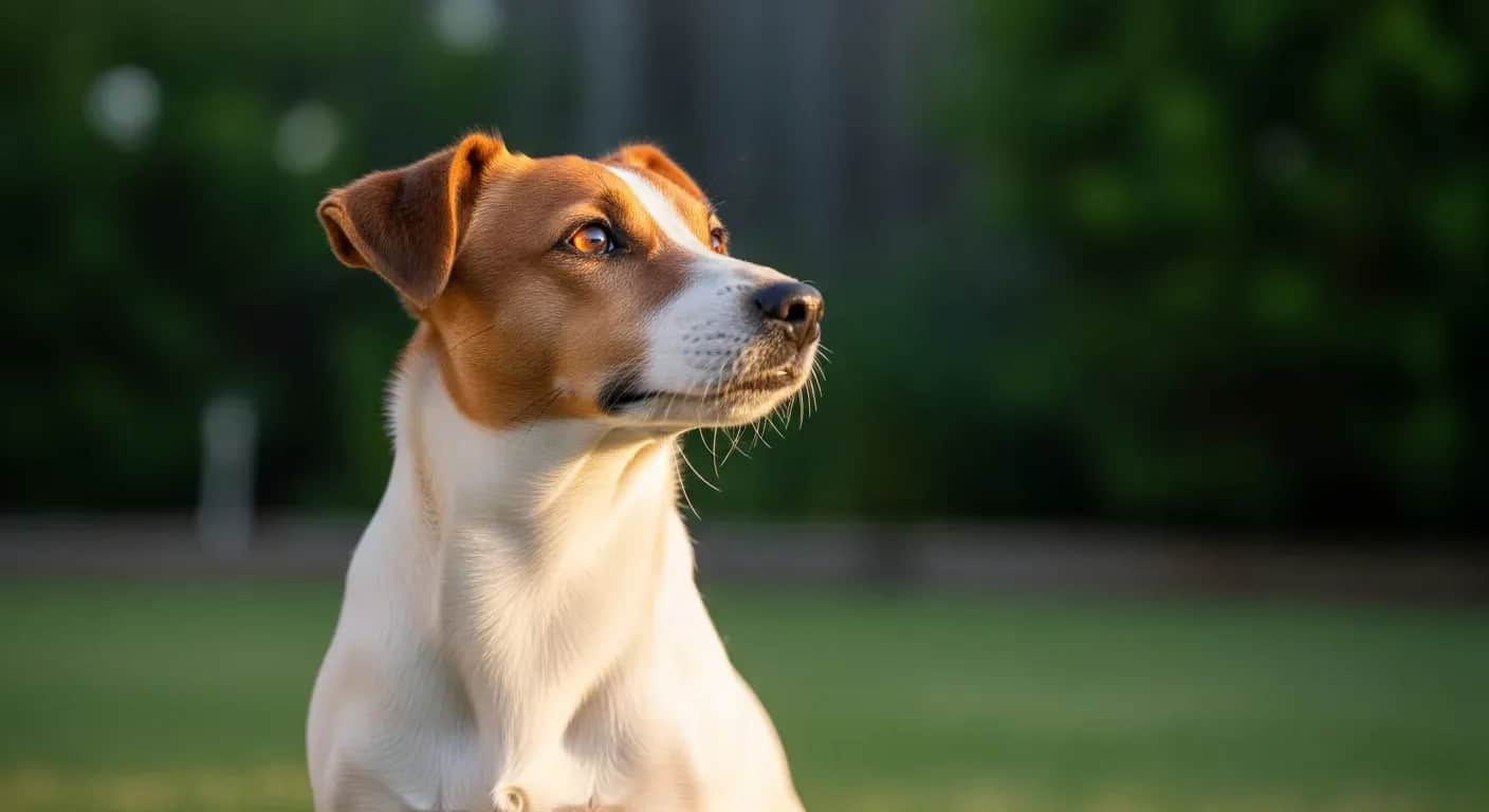 Jack Russell Terrier sitting alertly in an Australian backyard, showing the breed characteristic energetic expression