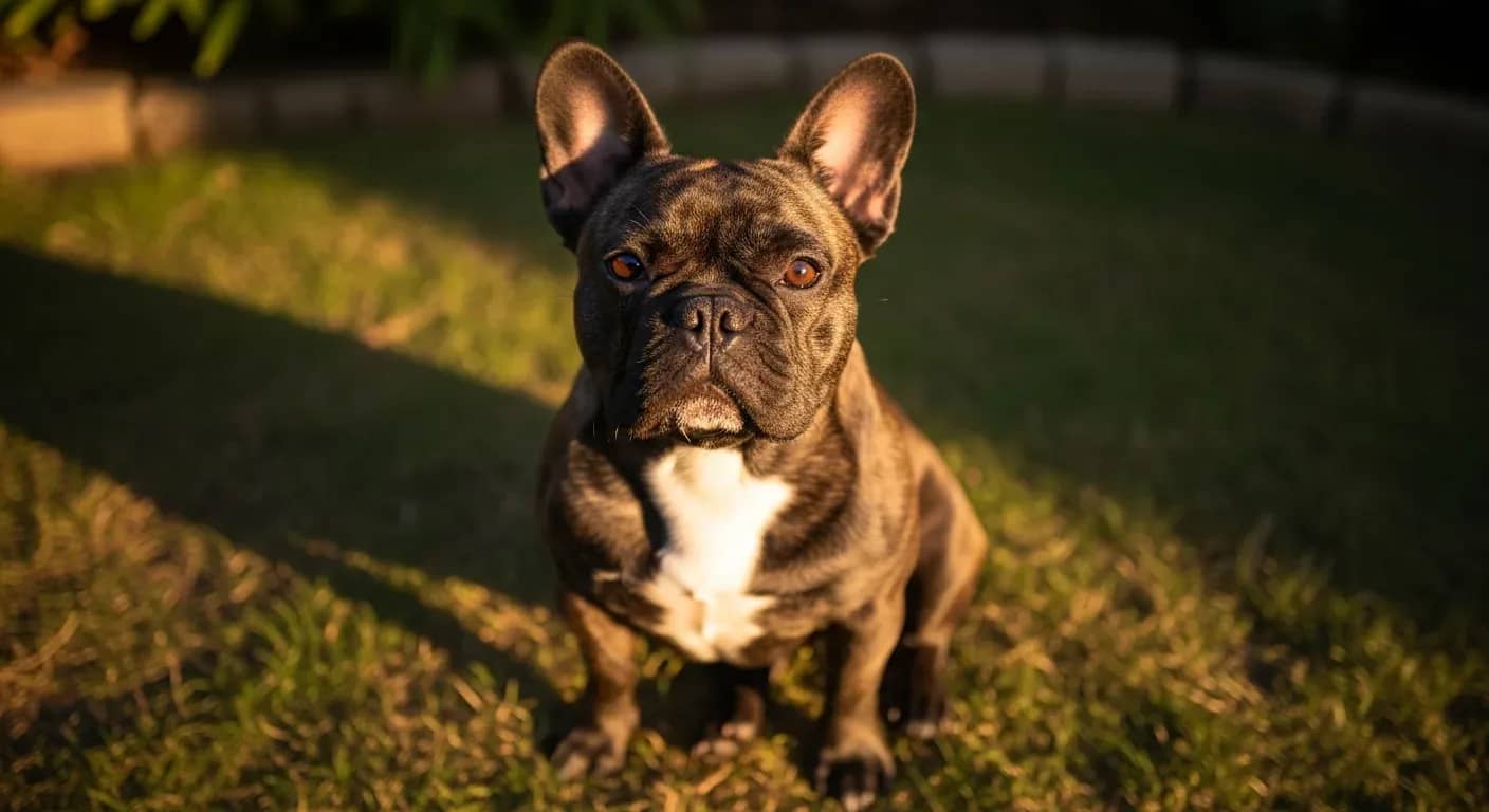 French Bulldog sitting alert in a sunny Australian backyard, for article on best probiotics for French Bulldogs