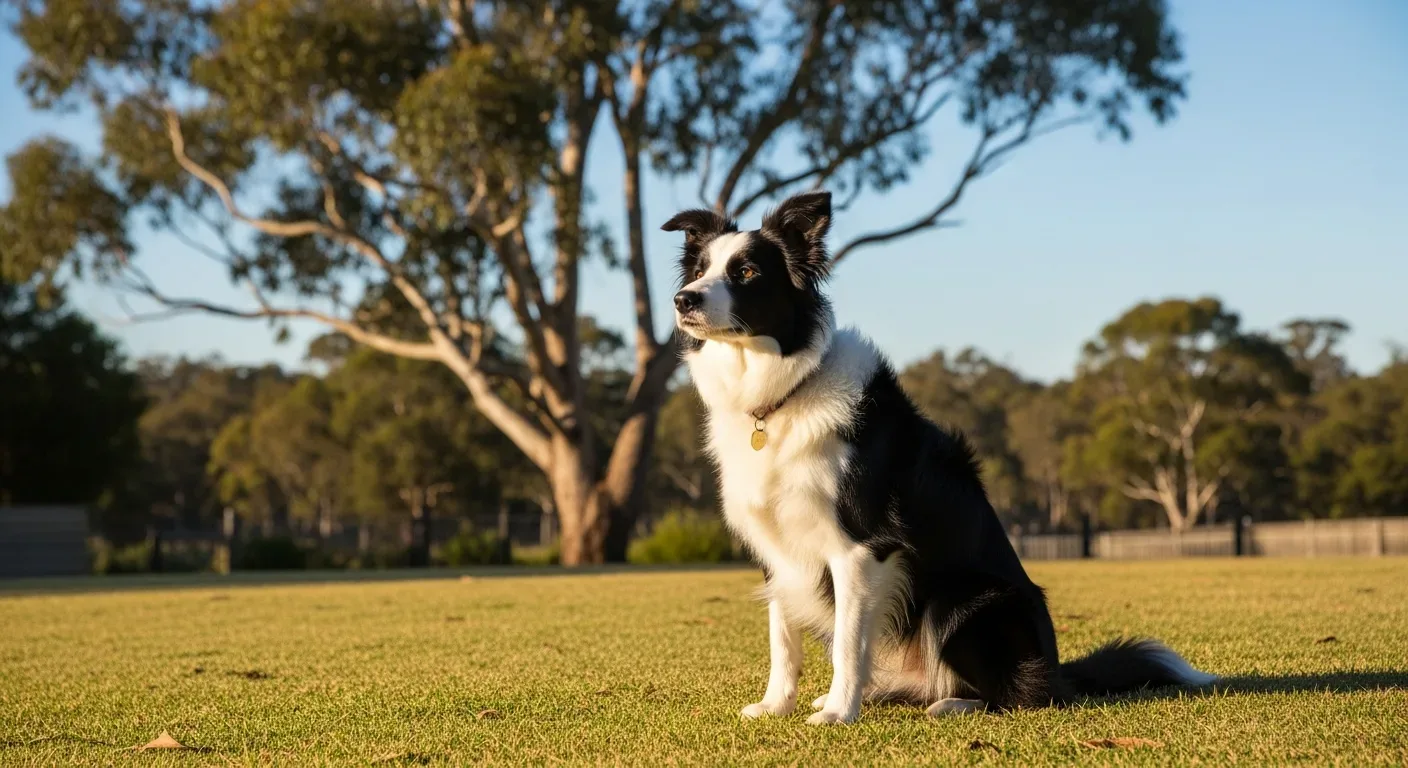 Border Collie sitting attentively in an Australian backyard