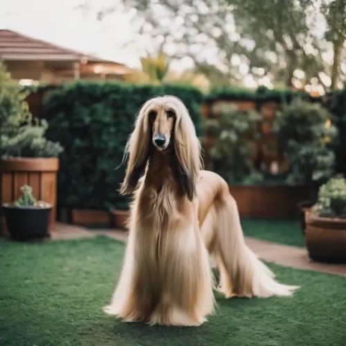 Afghan Hound in a modern backyard