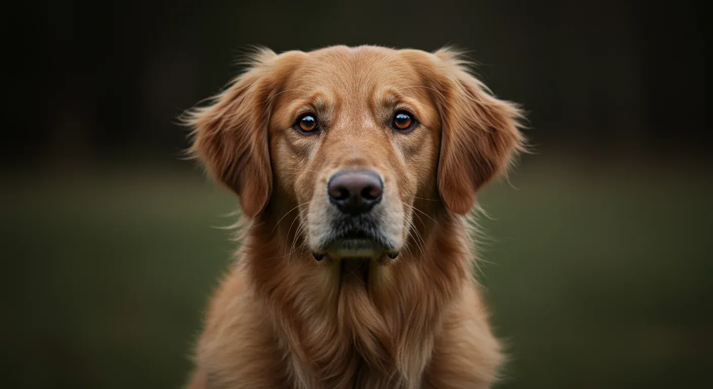 Close-up portrait of a Golden Retriever's face with warm, trusting eyes looking at camera, representing the breed's gentle nature and the importance of monitoring their eye health