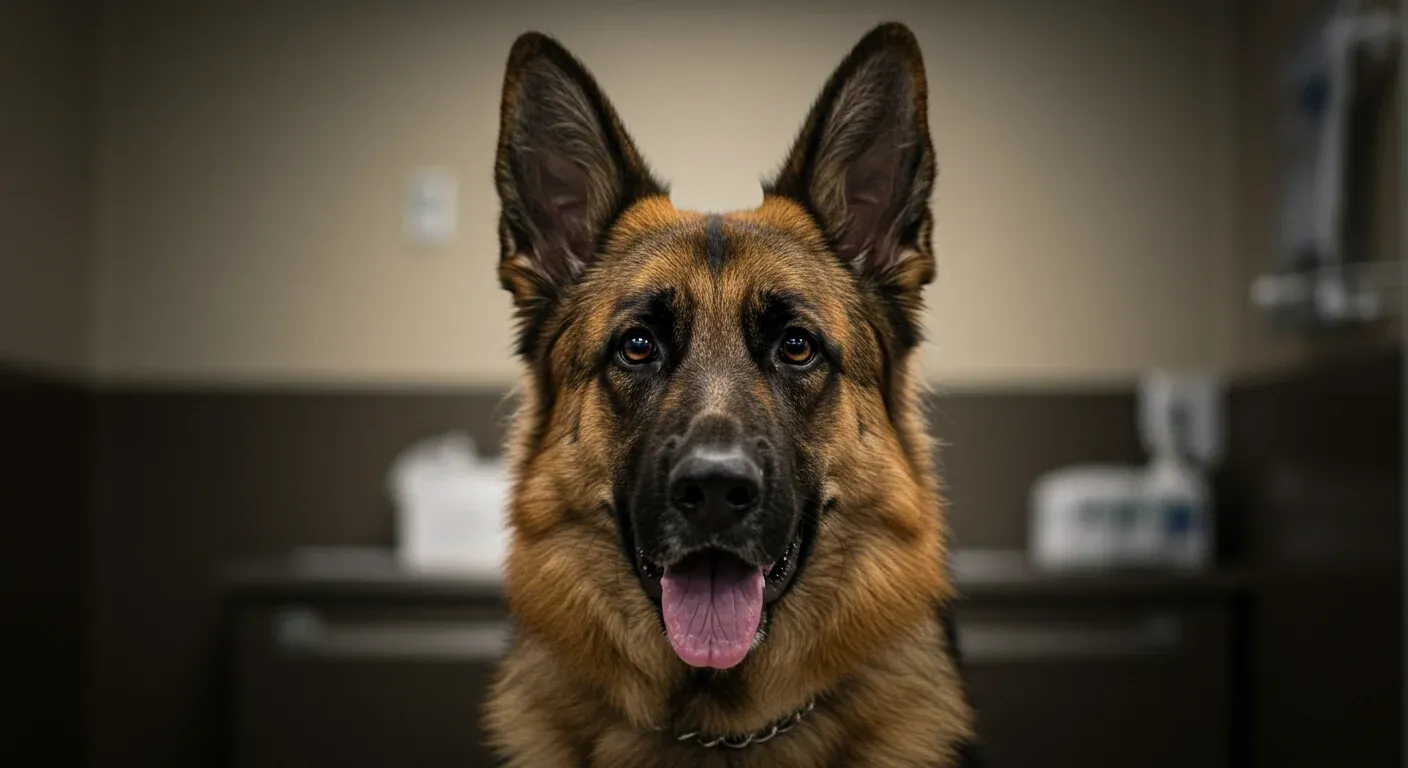 Close-up portrait of a German Shepherd with healthy upright ears, demonstrating the breed's natural ear structure that requires regular care to prevent infections