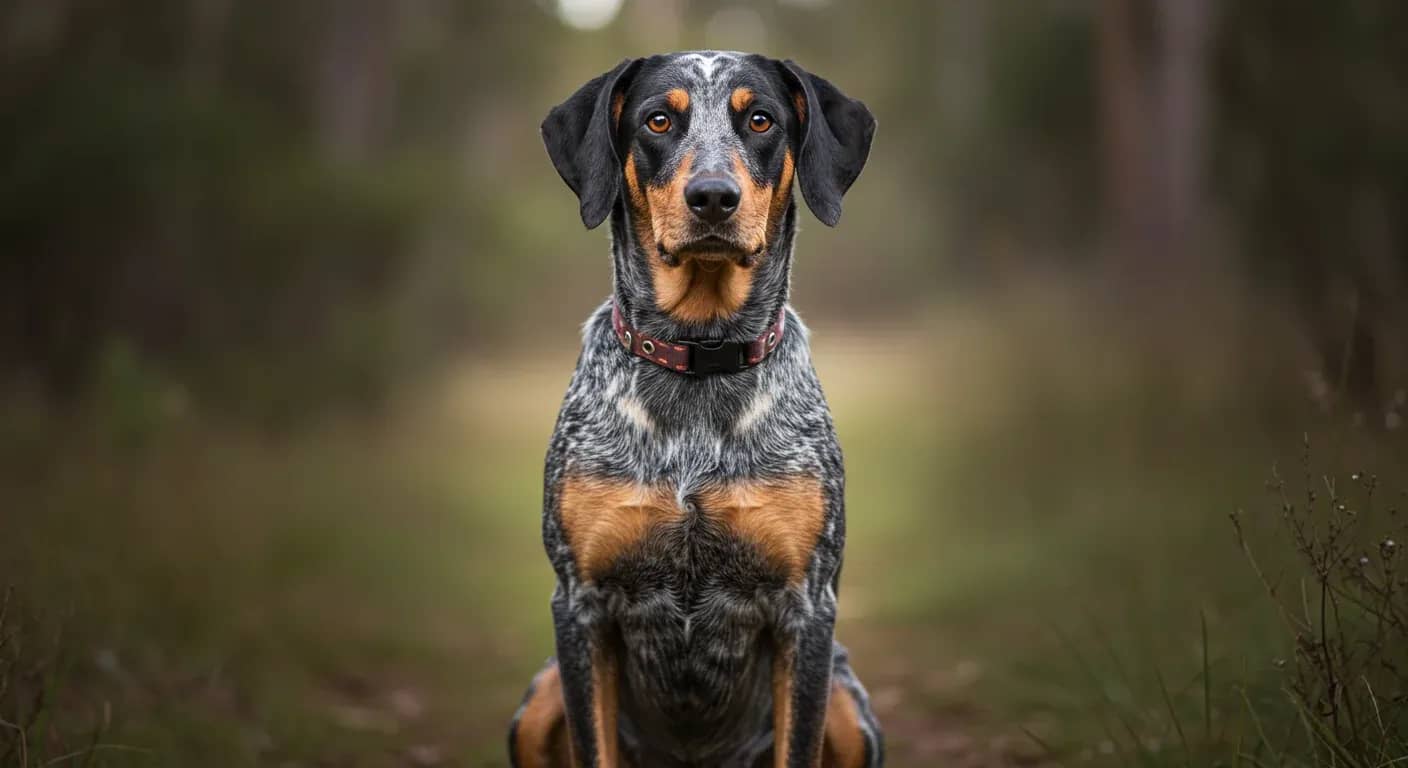 Portrait of a healthy Bluetick Coonhound with characteristic blue-speckled coat, representing the breed's typical lifespan and health considerations discussed in the article